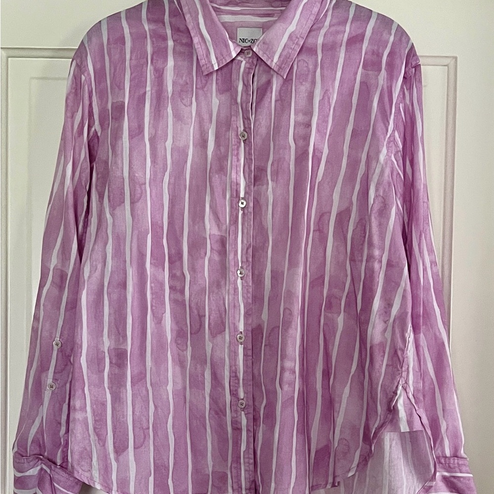 NIC+ZOE Lavender and White Striped Shirt